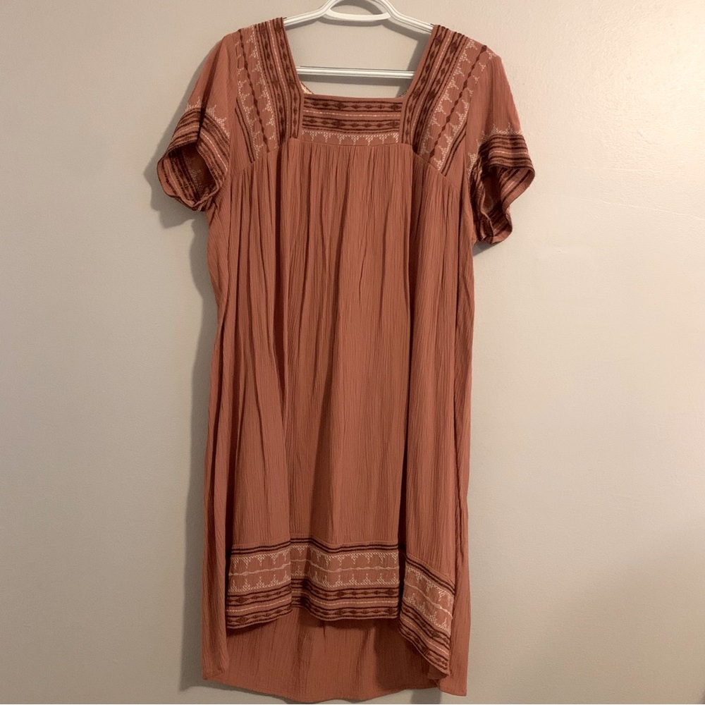 Coral Embroidered Babydoll Dress